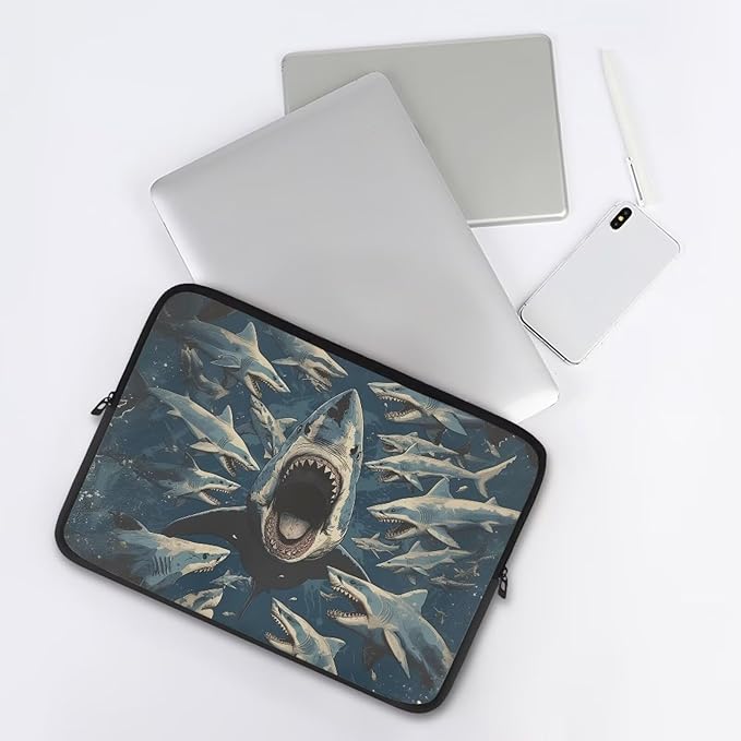 Shark Print Laptop Briefcases for Men Women, Lightweight Laptop Sleeve Case Water Resistant Neoprene Computer Carrying Cover 17 Inch Laptop Carrying Bag