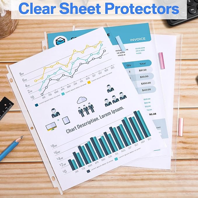 ReliThick 30 Set of 240 Pack Clear Binder Sheet Protectors with 8 Tabs Sturdy Binder Sheet Protectors for 3 Ring Plastic Page Insertable Index Divider, 8.5 x 11 Inch