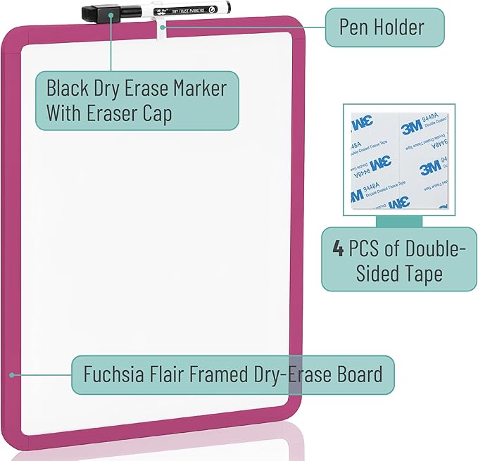 Mr. Pen- Dry Erase Board, 14” x 11” with a Black Dry Erase Marker, Magenta Frame, Small White Board, White Board for Kids, White Board for Students, Small Dry Erase Board, Mini White Board