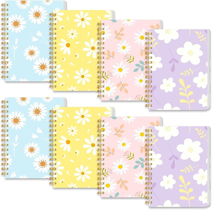 Koogel 8PCS Spiral Notebook Journals, A6 Hardcover Journal Notebooks, 80 Sheets/160 Pages Wirebound Diary Planner for School Office Home Gifts