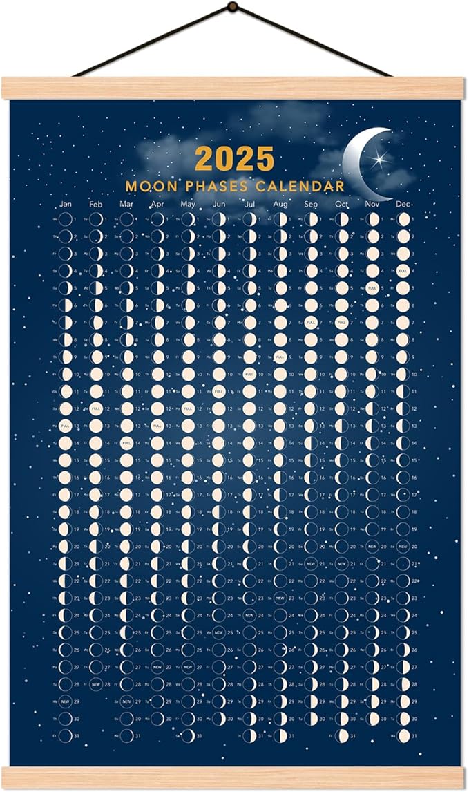 2025 Moon Phase Calendar Print Poster Vertical Canvas Material Lunar Cycle Chart Ready to Hang with Frame Space Wall Art Decor (16 X 24 Inch)