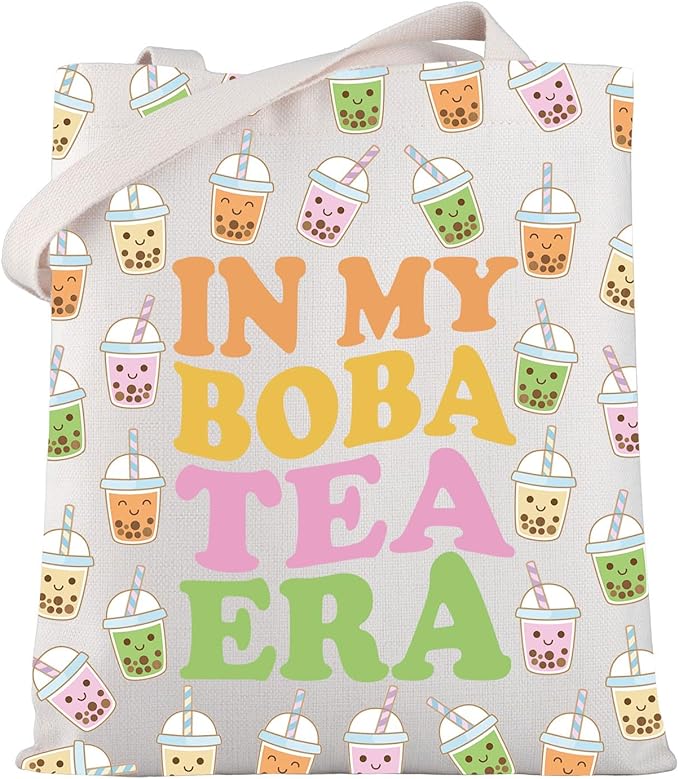WSNANG Drinks Bubble Tea Gift In My Tea Era Canvas Tote Bag Bubble Tea Shoulder Bag Cute Milk Tea Shopping bag