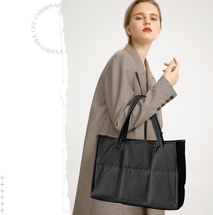 Puffer Bag Large Tote Bag For Women Work Bag Quilted Tote Bag For Women Work Bags For Women Tote Professional Up to 17"