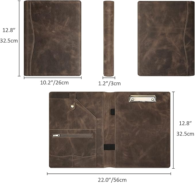 Personalized Leather Portfolio for Men, Engraved Leather Clipboard Portfolio Binder, Custom Leather Resume Padfolio for Women, Christmas Gift for His/Her (Clipboard, Grey-Custom)