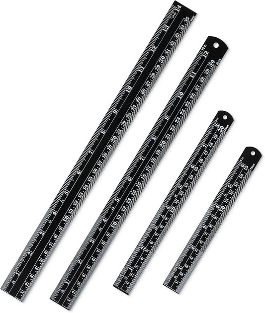 Mr. Pen- Stainless Steel Ruler, 4 pcs, 6", 8", 12", 14", Black, Imperial & Metric Measurements, Metric Metal Ruler Set, mm Ruler, Metal Rulers, Small Metal Ruler Metal Straight Edge, Centimeter Ruler