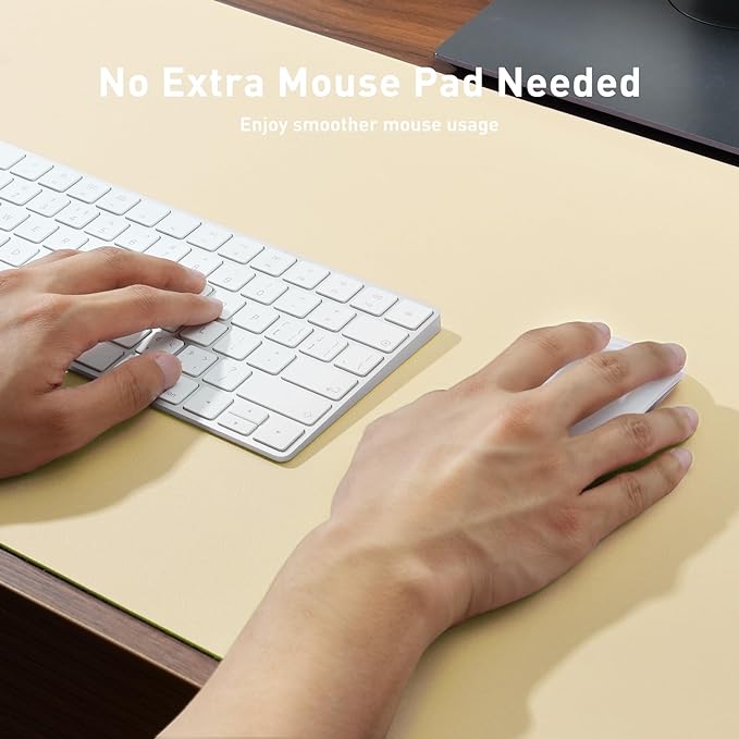 Aothia Leather Desk Pad Protector, Mouse Pad, Office Desk Mat, Non-Slip PU Leather Desk Blotter, Laptop Desk Pad, Waterproof Desk Writing Pad for Office and Home (36" x 17", Soft Yellow)