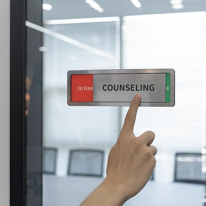 Therapy Room Door Sign with Slider, Do Not Disturb Privacy Office Sign, In Use/Available Acrylic Sliding Indicator for Business Hospital Home, Brushed Silver 8" x 2.6"