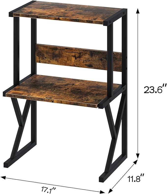 aboxoo Desktop Printer Stand with 3 Tier Wood Storage Shelves,Under Desk Printer Table,Multi-Purpose Home Office Desk Organizer for Fax Machine, Scanner (Brown)