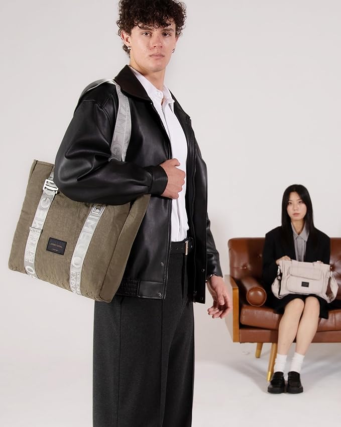 ZIMEGO Unisex Two-Tone Gym Tote Bag - Stylish Everyday Travel Tote with Double Top Handles