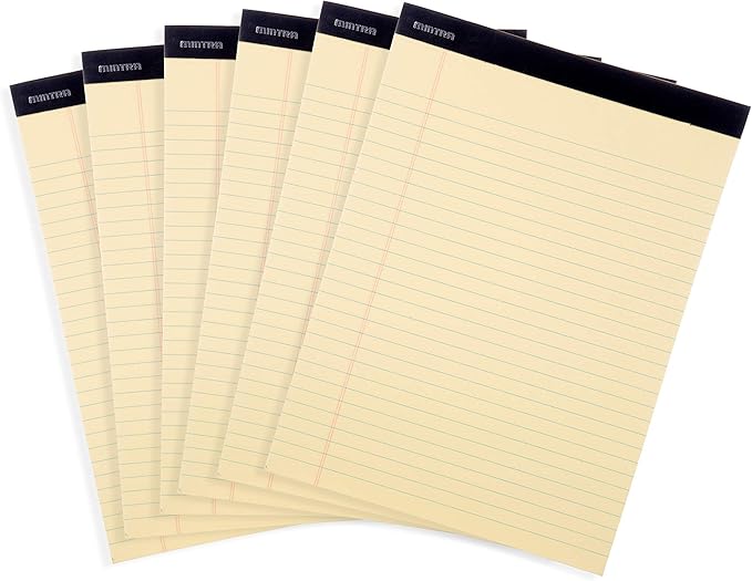Mintra Office Legal Pads, ((xBasic, 8.5in x 11in, Wide (Canary), 36pk (6-6pks)), Wide Ruled, 50 Sheets per Notepad, Micro perforated Writing Pad, Notebook Paper for School, College, Office, Work