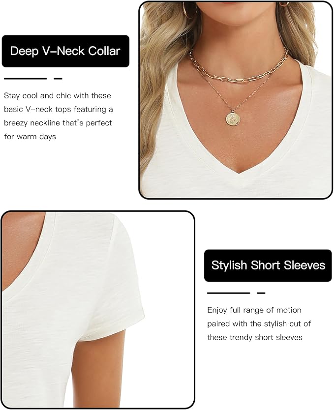 Stelle Womens T Shirts Short Sleeve V Neck Basic Tee Casual Loose Fit Tops Lightweight Soft Summer Outfits Clothes