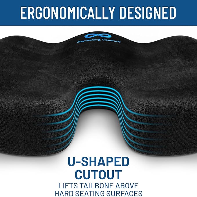Everlasting Comfort Seat Cushion and Lumbar Support Pillow - Premium Memory Foam Office Chair Cushions for Enhanced Posture, Support, All-Day Comfort - Multi-Use for Car, Desk Chair, Gaming Chair