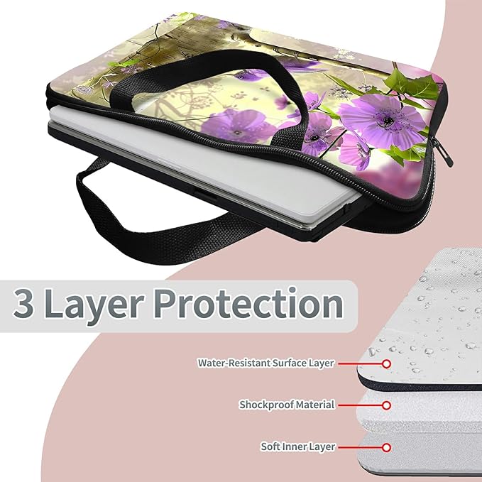 Universal Tablet Laptop Sleeve Case 10 inch, Purple Florals Hummingbird Slim Carrying Case Durable Handbag Travel Laptop Bag for 7 to 10-inch Laptops/Notebook/Kids Tablet/ipad/eBook Readers