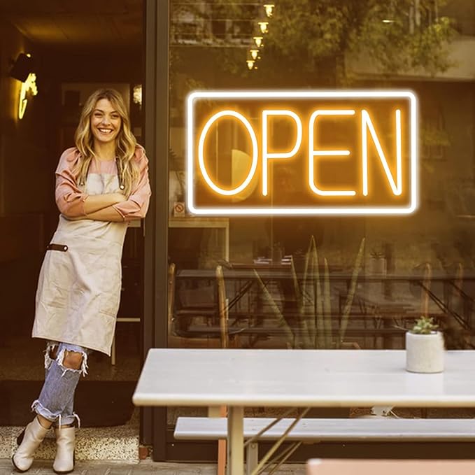 Open Signs for Business Ultra Bright LED Neon Open Signs for Business Storefront Window Glass Door Shop Store Florists Bar Salon Pubs with ON/OFF Switch (White/Yellow, 32 Inch)