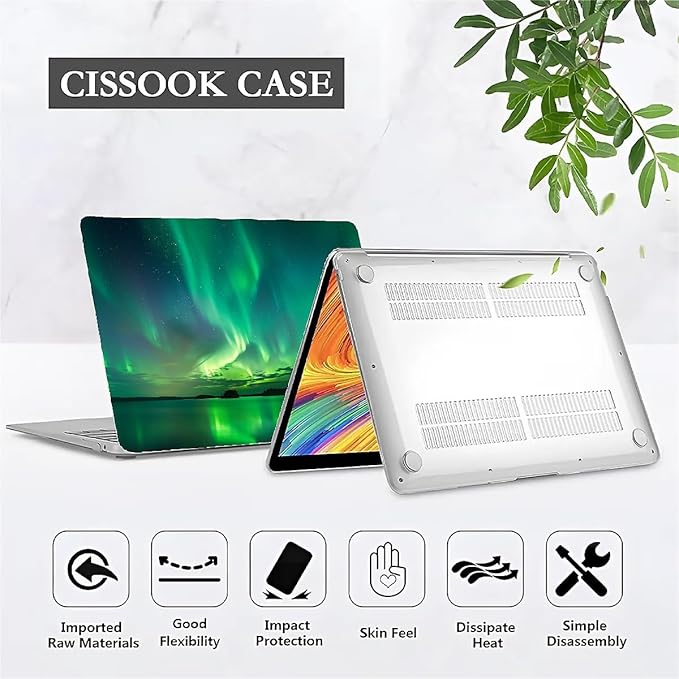 Compatible with MacBook Pro 13.3 Inch Case 2024 2023 2022-2016 Release Model M1 M2 A1706/A1708/A1989/A2159/A2289/A2251/A2338, Iceland Green Aurora Hard Plastic Shell Cover Case