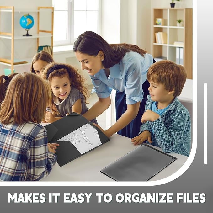 Henoyso 60 Pcs Plastic Folders with Clear Front Pockets Heavy Duty File Folders with 2 Pockets and Card Slot for Student Communication School Office Presentation Report (Black)