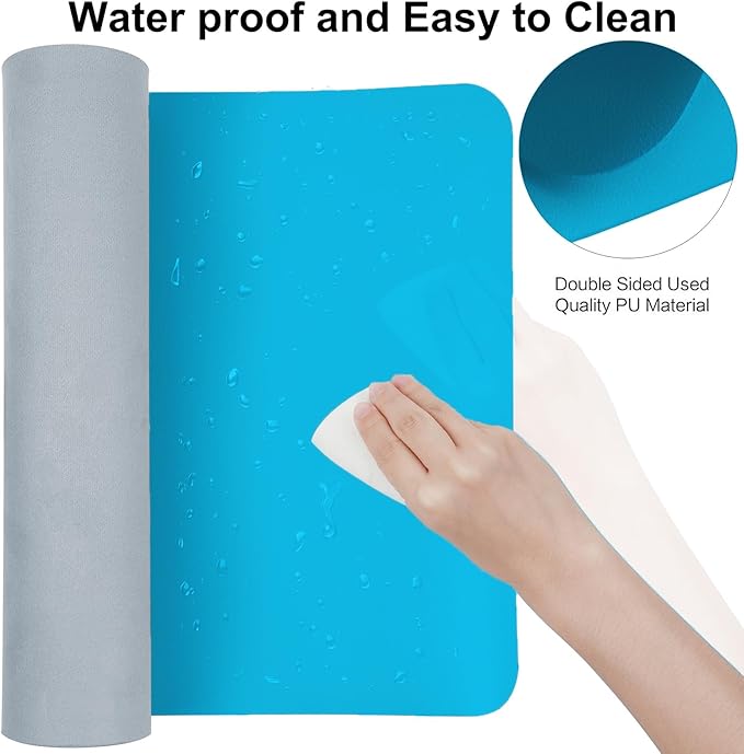 Boutilon Leather Desk Pad 24"x 14" Non-Slip Mouse Pad,Office Desk Mat,Waterprooft PU Leather Desk Blotter,Desk Pad Protector,Desk Writing Pad for Home Office Decor (S-Blue)