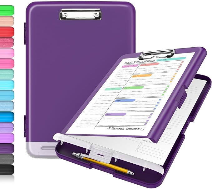 Sooez Clipboard with Storage, High Capacity Nursing Clipboards with Pen Holder, Heavy Duty Plastic Storage Clipboard with Low Profile Clip, Clipboard Folder Side-Opening, Smooth Writing for Office