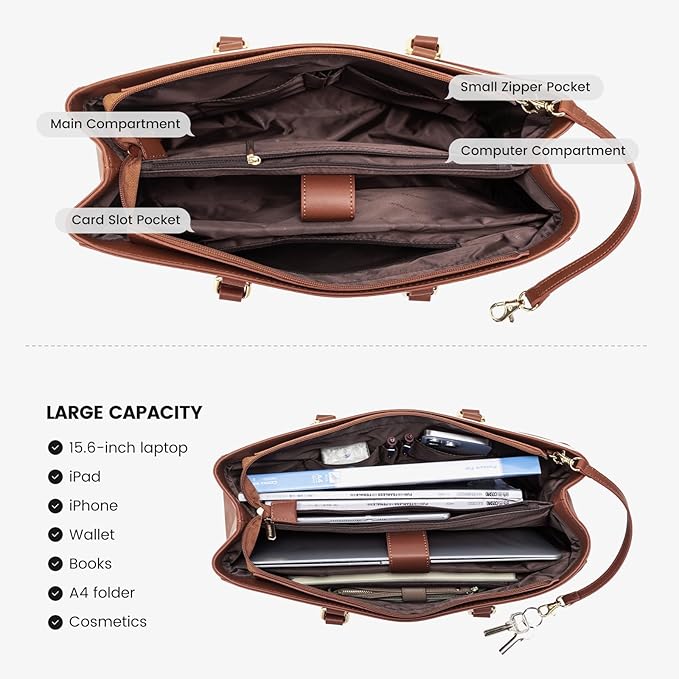 LOVEVOOK Laptop Tote Bag for Women, Office Work Bag Briefcase fit for 15.6 inch Laptop, Large Capacity Teacher Computer Bag Handbag Brown/Apricot/Beige