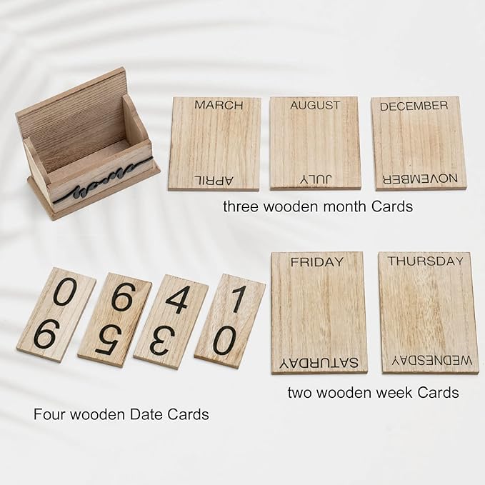 Notakia Perpetual Calendar Wooden Calendar Blocks Vintage Wood Block Calendar for Home Office Desk Accessories Week Month Date Display (Wood Color Home)