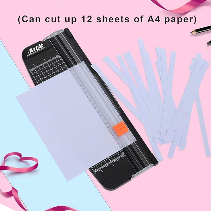 ArtAt 12-Inch Paper Cutter with Retractable Safety Blade, A4 Portable Trimmer for Cardstock, Laminated Paper, Photos, Crafts, Gift Cards, Coupons, Kraft Labels (Auto-Lock & Precise Cutting)