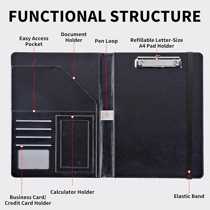 Padfolio Folder with Clipboard,Portfolios Organizer Clipboards with Storage Clipboard Writing Pad PU Leather Conference Document Organizer with Business Card Holder,Sunflower Butterfly