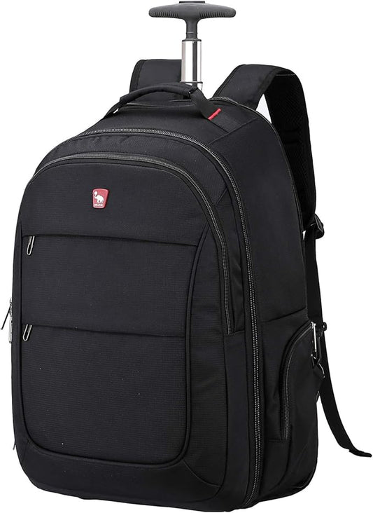 OIWAS 17.3 inch Rolling Backpack with Wheels, Laptop Wheeled Backpack with Wheels for Adults, Travel Carry on Luggage Business Roller Computer Bag Work Trolley Suitcase 36L Men Women Black