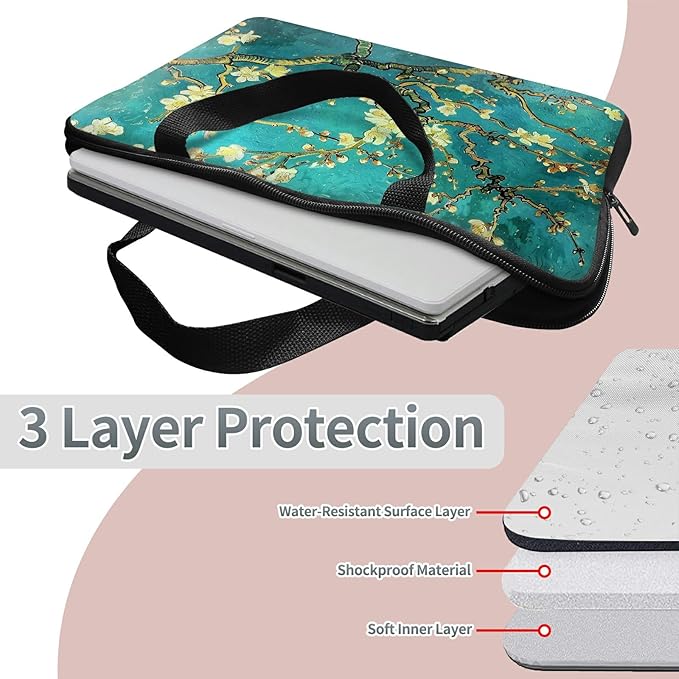 Universal Tablet Laptop Sleeve Case 10 inch, Art Plum Blossom Slim Carrying Case Durable Handbag Travel Laptop Bag for 7 to 10-inch Laptops/Notebook/Kids Tablet/ipad/eBook Readers