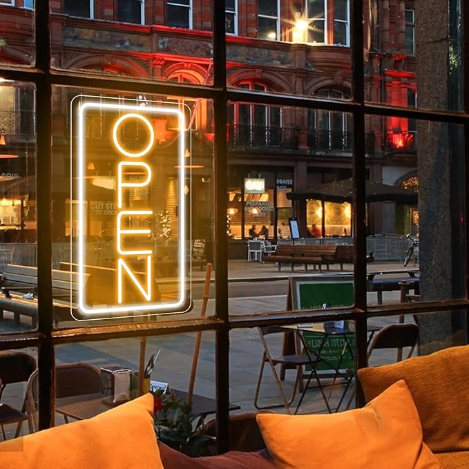 Open Signs for Business Ultra Bright LED Neon Open Signs for Business Storefront Window Glass Door Shop Store Florists Bar Salon Pubs with ON/OFF Switch (White/Yellow -Vertical, 32 Inch)