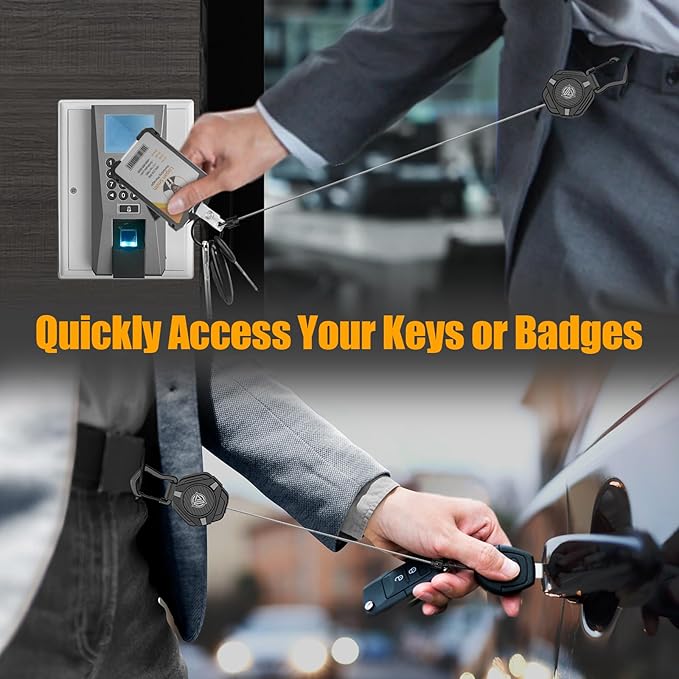 Oaridey Magnetic Retractable Keychain, Heavy Duty Carabiner Badge Holder with Phone Tether Tabs, Tactical ID Badge Reel with 31.8'' Coated Steel Cord and Lobster Clasp, Bearing 10.0 oz - 2 Pack