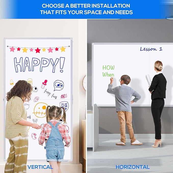 Large Whiteboard for Wall 72"X48", White Board Dry Erase 6' x 4' Magnetic Whiteboard Foldable Wall-Mounted Aluminum Frame Marker Board with a Long Pen Tray for School, Classroom, Office & Home
