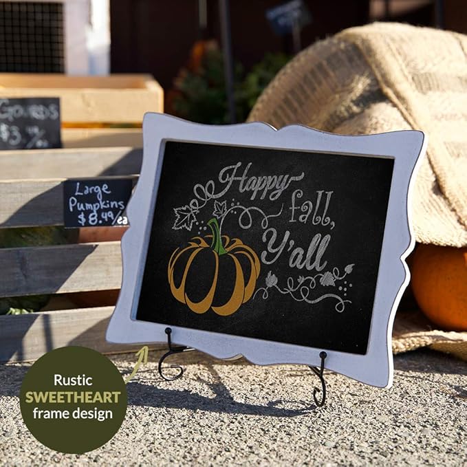 Small Chalkboard Sign with Easel (11x13) + White Liquid Chalk Marker | Hanging or Freestanding Framed Chalkboard with Hand Crafted Sweetheart Frame - Multipurpose | Small Chalkboard Sign