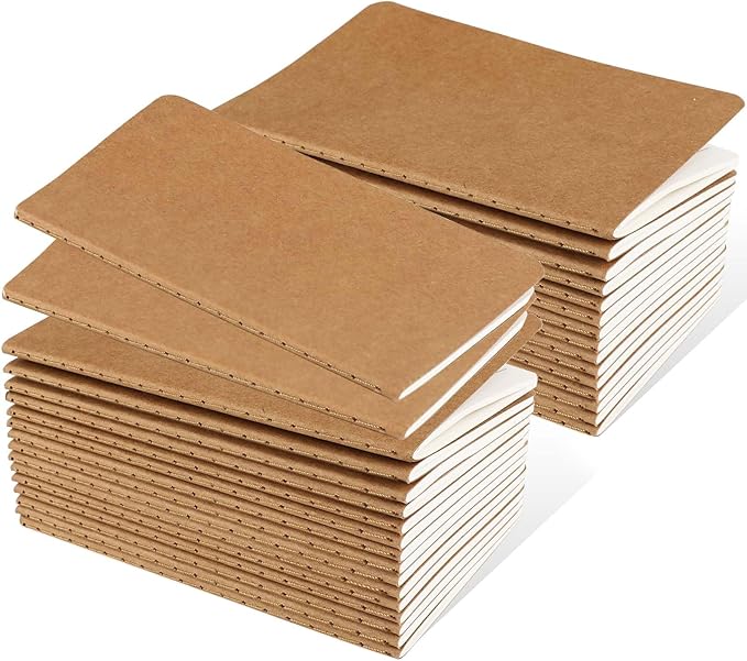 32PCS Mini Notebooks Bulk, 3.5" x 5.5", Brown, 60 Pages Lined Paper Small Pocket Notebook Set, Mini Journal Memo Notepads for Kids, Students, Traveler, School Office Supplies