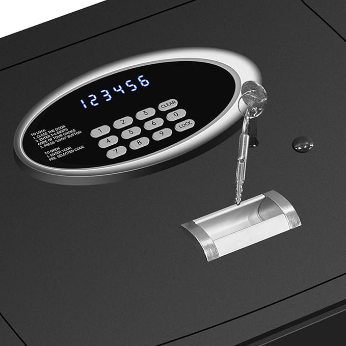 Gas Strut Top Opening Safe box with LCD Screen Digital Keypad for Handgun Pistol Money Jewelry in Home Office or Hotel