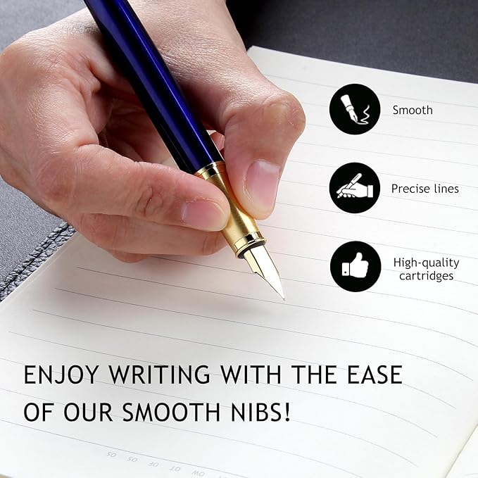 Fountain Pen, luxury pens, Fine point smooth writing pens for journaling fancy pens with Gift Case 10 black ink cartridges an ink converte nice pens writer gifts-Matte Green