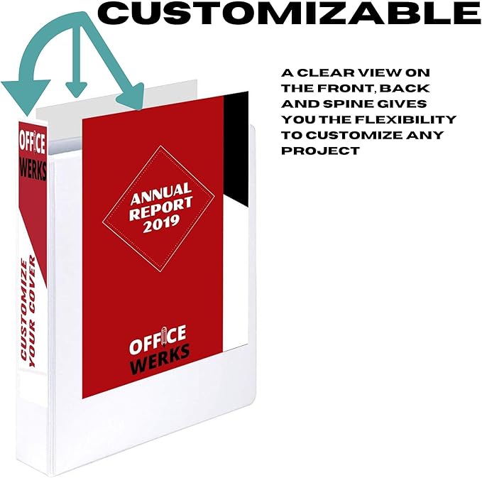 3 Ring Binder, Professional Angle D Ring Binder 3 Inch, Presentation Folder for Standard Pages 8.5 x 11 with Pockets, Crystal Clear View White Binder (12 Pack)