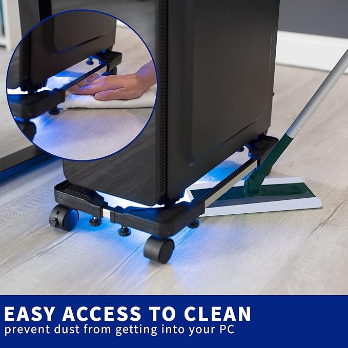 VIVO Large Steel PC Cart, Rolling CPU Trolley, Adjustable Mobile Computer Stand Holder with Locking Caster Wheels, Fits Most Gaming PCs up to 22 x 14 inches, Under Desk, Black, CART-PC03L