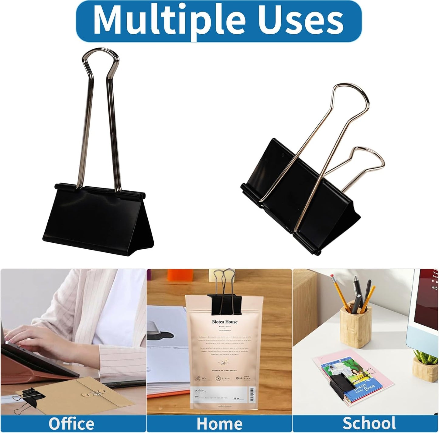 Jumbo Binder Clips 3 Inch - Extra Large Binder Clips 12 Pack, Heavy Duty Office Binder Clips for Paper, Documents, School & Office Supplies (12, 3 inch)