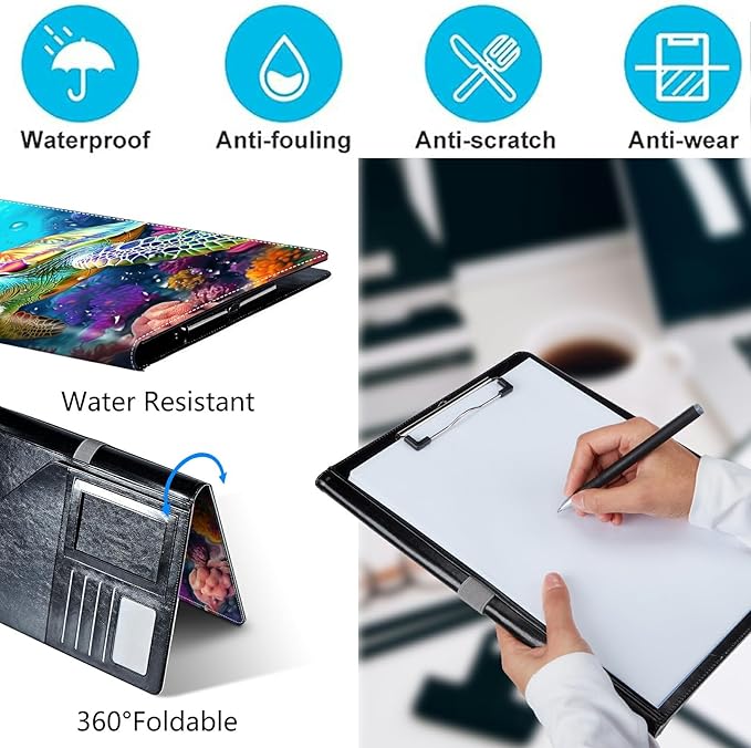 PU Leather Padfolio Folder Clipboard Portfolios Organizer Conference Document Organizer with Business Card Holder Storage Clipboard Writing Pad,Turtle Corals