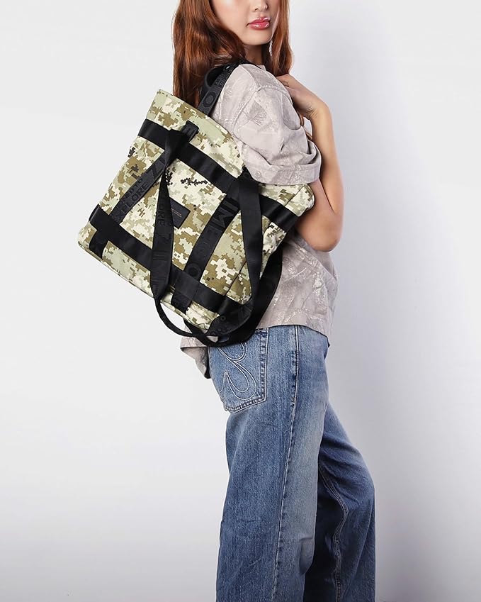 ZIMEGO Unisex Two-Tone Gym Tote Bag - Stylish Everyday Travel Tote with Double Top Handles