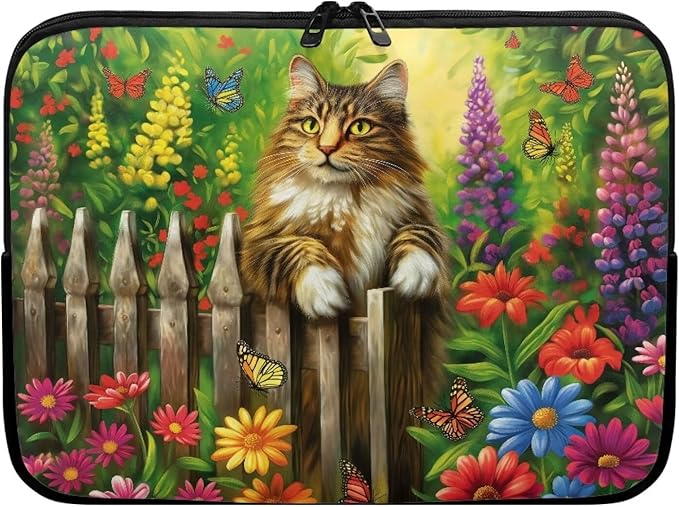 Cats Flower Printed Laptop Briefcase for Women Men, Waterproof 10 Inch Laptop Bag Messenger Bag Lightweight Laptop Case for Office Business Traveling Daily Use, Gift for Father