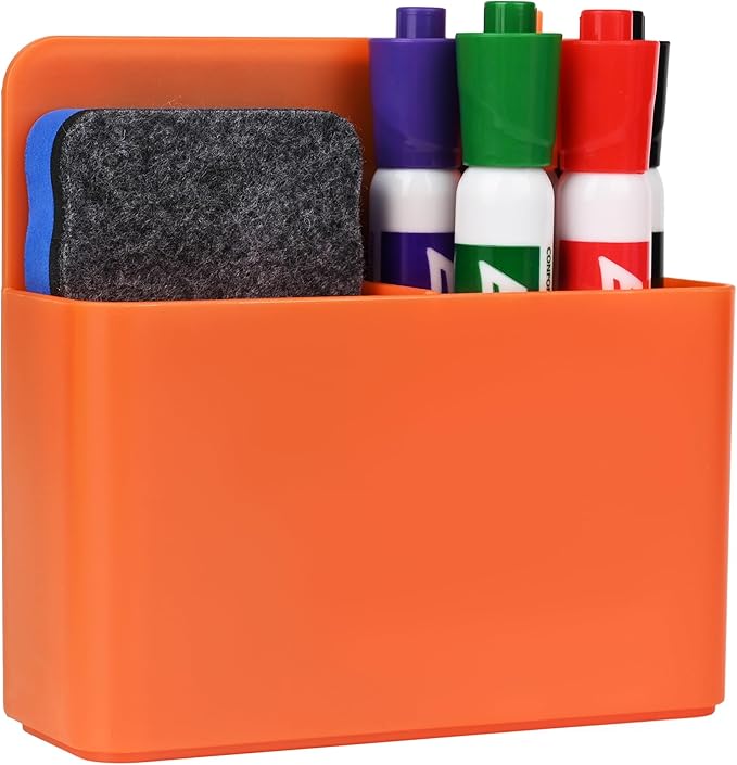 Magnetic Dry Erase Marker Holder, Magnetic Pen Holder for Fridge, Magnetic Marker Holder, Whiteboard Marker Holder for Locker Accessories, School, Office, Home, Magnetic Cup,1 Pack,Orange