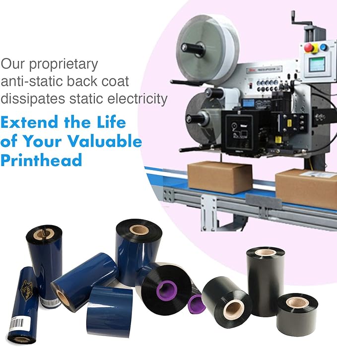 6 Rolls Wolfbarco 8.66" x 1476' (220mm x 450m) Black Premium Resin-Enhanced Wax Thermal Transfer Ribbon Compatible with Zebra,TEC, INTERMEC,Citizen,TSC,GODEX,ARGOX Printers
