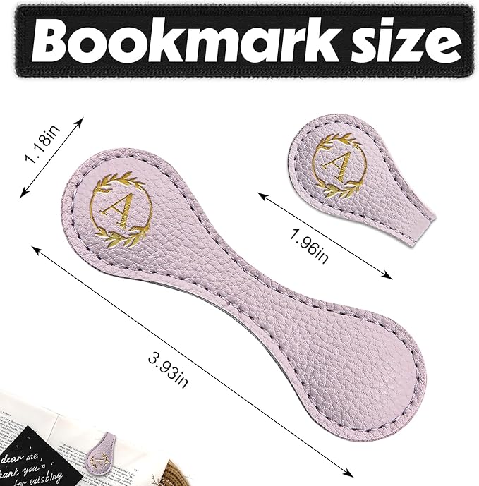 ABTOLS Magnetic Leather Initial Bookmarks, Vintage Initial ID Identification Book Marker Clip Gift Purple Capital Letter Book Markers for Book Lover Avid Readers (A)