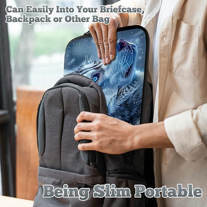 Universal Tablet Laptop Sleeve Case 10 inch, Blue Eye Wolf Slim Carrying Case Durable Handbag Travel Laptop Bag for 7 to 10-inch Laptops/Notebook/Kids Tablet/ipad/eBook Readers