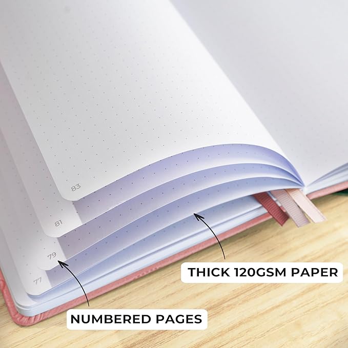 Clever Fox Dotted Journal 2.0 – Compact Planning and Sketching Dot Grid Notebook 120 GSM Thick, No-Bleed Paper – Planner with Pen Loop, Pocket, Ribbons, Stickers A5 - Rose Gold
