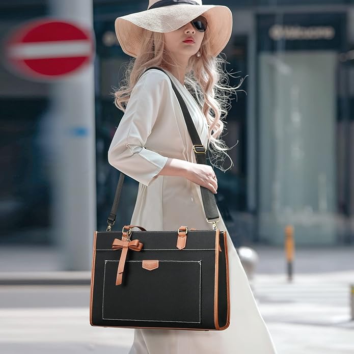 Keyli 3 PCS Laptop Bag for Women Canvas Tote Bags 15.6 inch Large Capacity Shoulder Handbag Lightweight Briefcase Purses