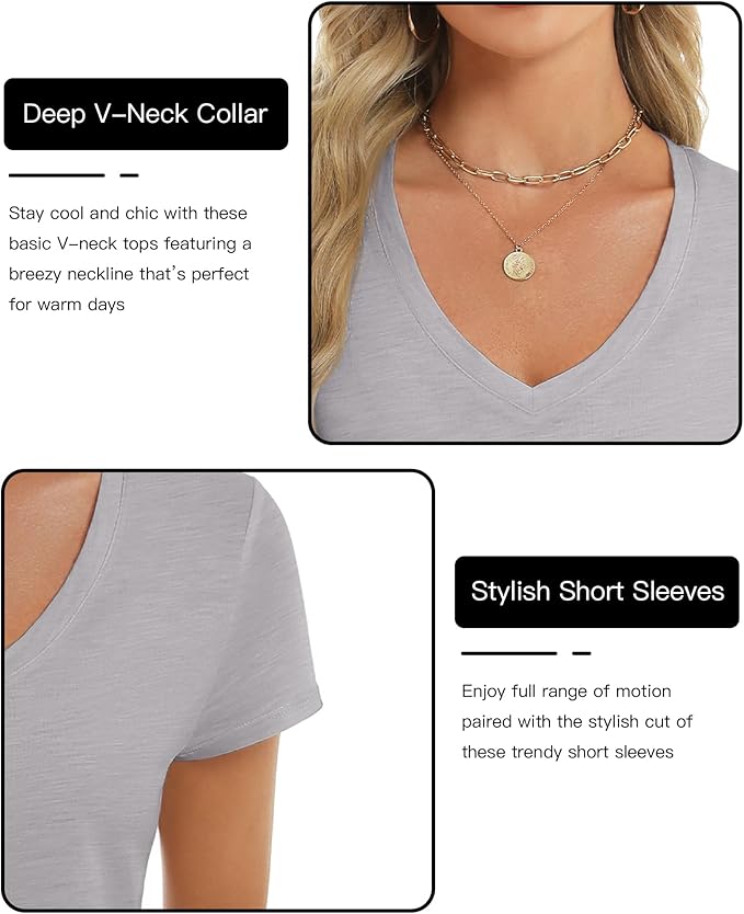 Stelle Womens T Shirts Short Sleeve V Neck Basic Tee Casual Loose Fit Tops Lightweight Soft Summer Outfits Clothes