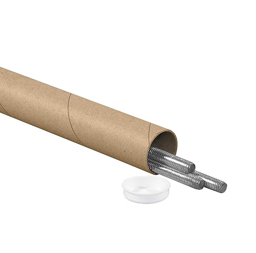 BOX USA BP1506K Mailing Tubes with Caps, 1-1/2" x 6", Kraft (Pack of 50)