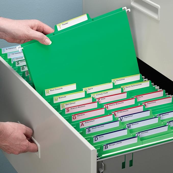 Smead FasTab Hanging File Folder, 1/3-Cut Built-in Tab, Letter Size, Green, 20 per Box (64098) (Pack of 1)